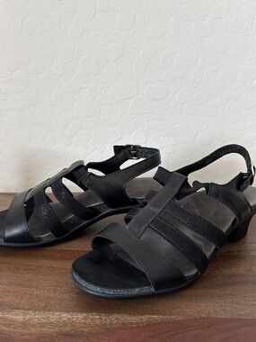 SAS Womens Allegro Sandals Strappy Black Shimmery Leather Heel Shoes Size 8.5 W
